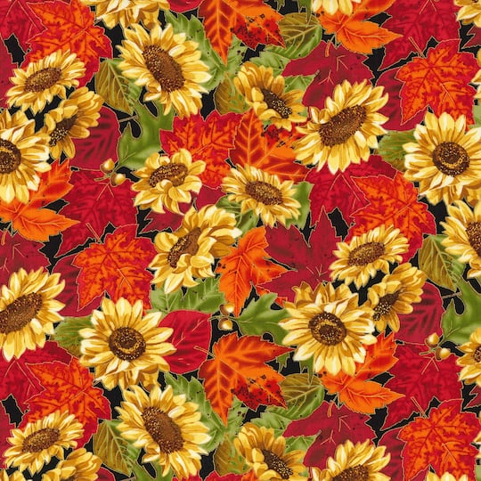 Fabric Traditions Fall Sunflowers with Leaves Cotton Fabric